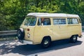MALACKY, SLOVAKIA Ã¢â¬â JUNE 2 2018: Volkswagen Microbus with the Westfalia camper conversion takes part in the run during the